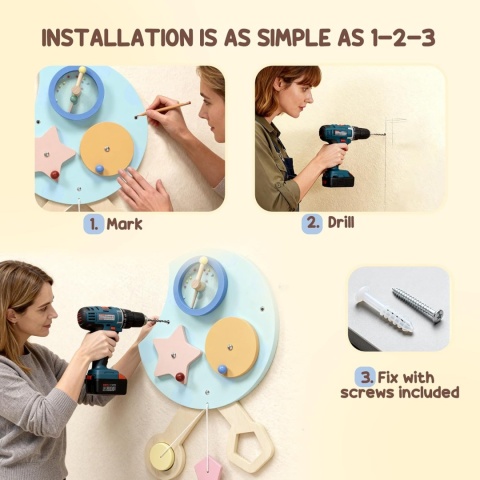 Panel ścienny edukacyjny Tablica Manipulacyjna Sensoryczna Drewniana